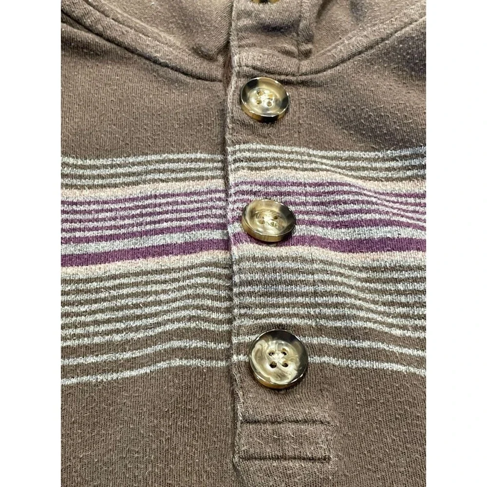 Banana Republic‎ Half Button Pullover Sweater Size L Brown Stripe Turtleneck